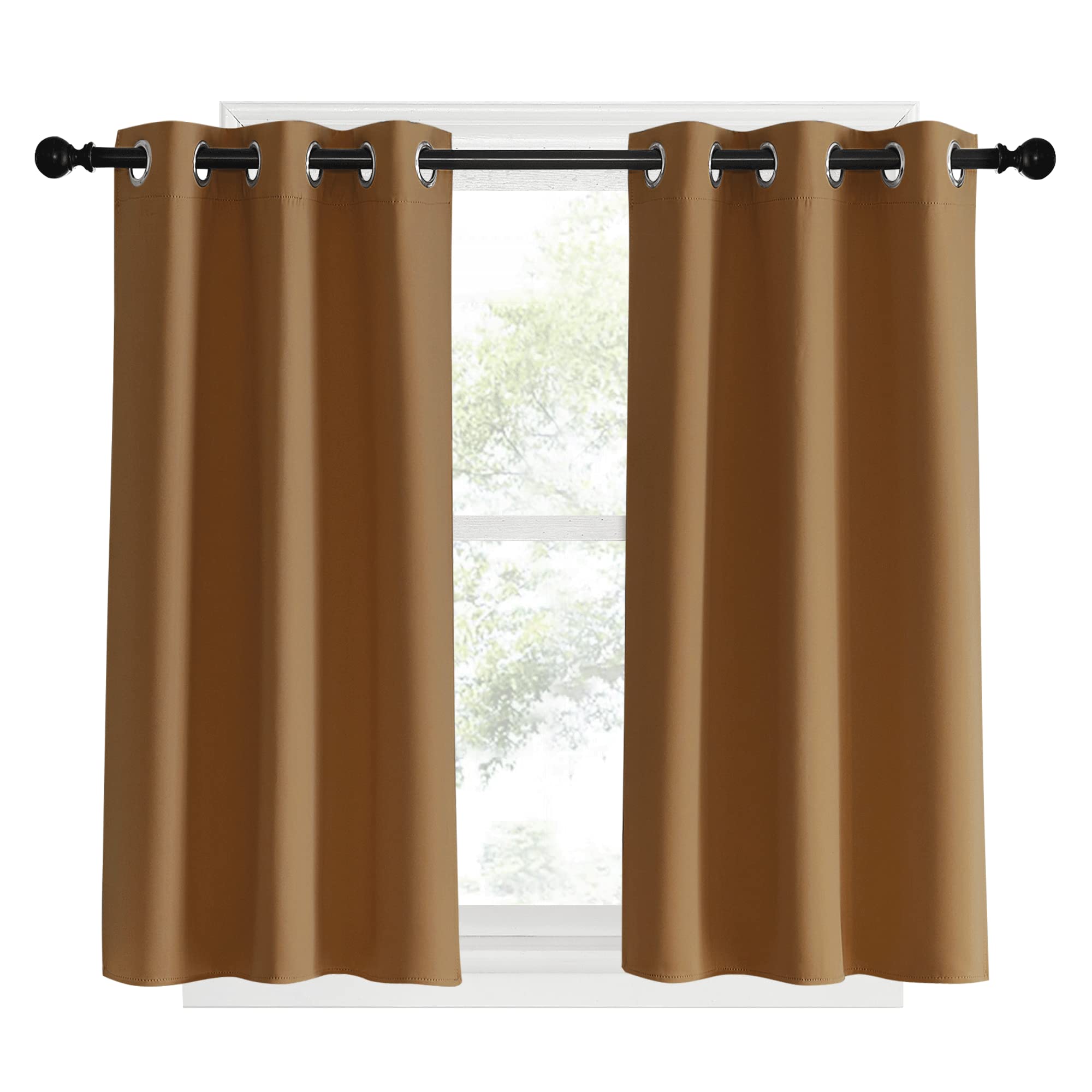 NICETOWN Window Curtains Blackout Drapes, 1 Pair, 34 by 40-inch, Gold Brown, Thermal Insulated Decorative Blackout Curtains/Draperies for Laundry
