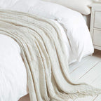 BOURINA Beige Throw Blanket 60x80 Inch Boho Knitted Soft Throw Sofa Blanket