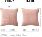 MIULEE Pink Decorative Throw Pillow Covers 18x18 Inch for Couch Bed Sofa Valentines Day Pack of 2 Boho Farmhouse Throw Pillows Soft Cross Corduroy Patchwork Textured Cushion Cases