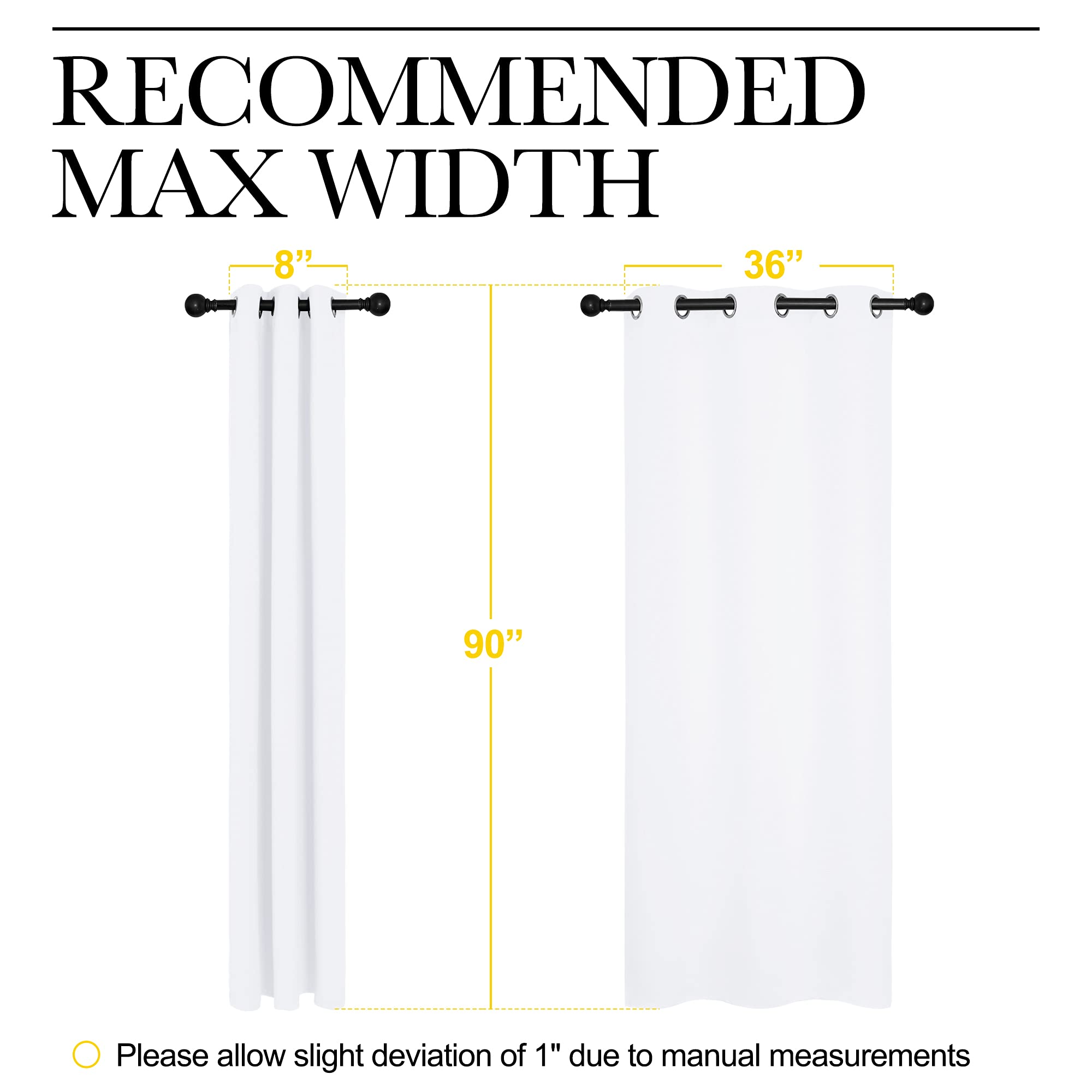 NICETOWN Solid Window Curtain Panels, Grommet, Polyester, Bedroom, White, 42 x 90, Pack of 2