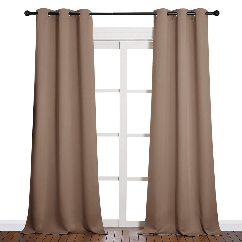 NICETOWN Light Reducing Grommet Curtains - Tripe Woven Textured Soft Curtain Panels for Living Room Window Treatment Drapes (2 Panels, W42 x L90, Cappuccino)