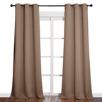 NICETOWN Light Reducing Grommet Curtains - Tripe Woven Textured Soft Curtain Panels for Living Room Window Treatment Drapes (2 Panels, W42 x L90, Cappuccino)