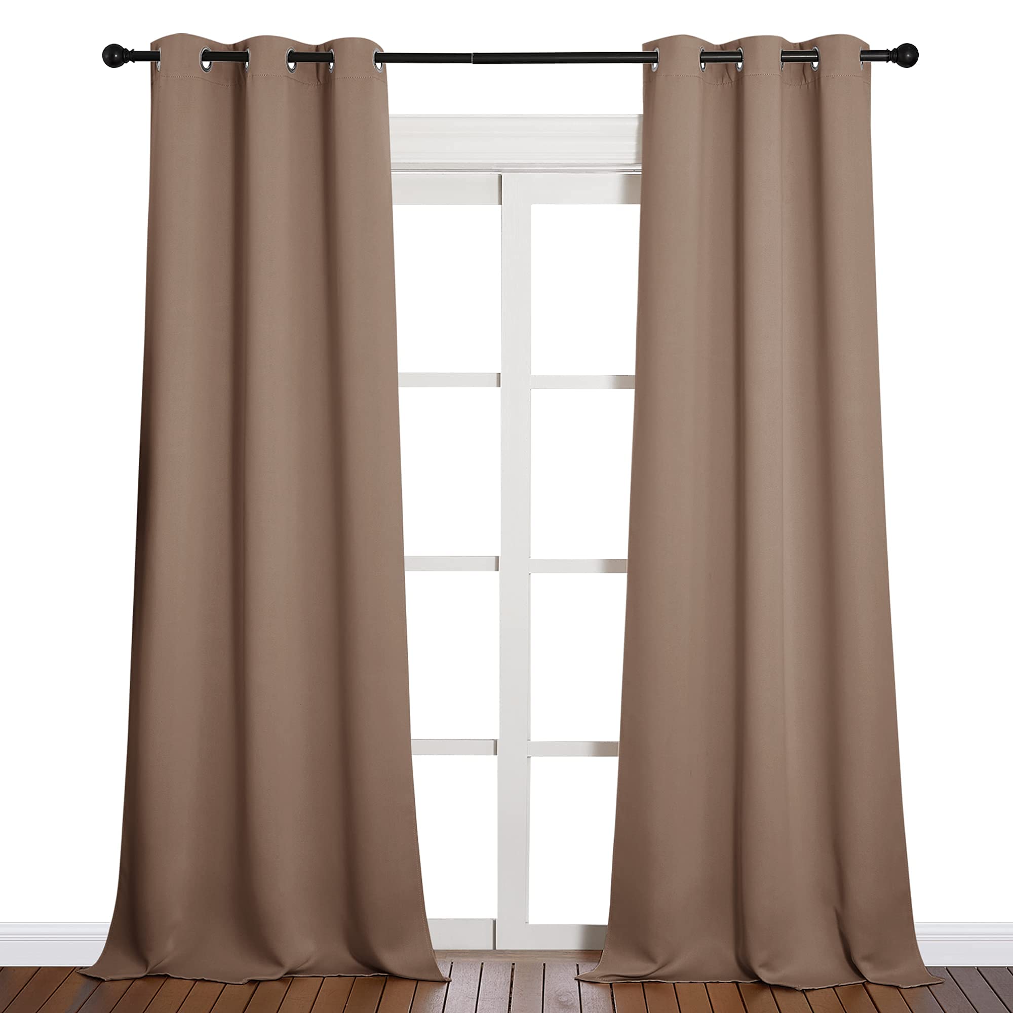 NICETOWN Light Reducing Grommet Curtains - Tripe Woven Textured Soft Curtain Panels for Living Room Window Treatment Drapes (2 Panels, W42 x L90, Cappuccino)