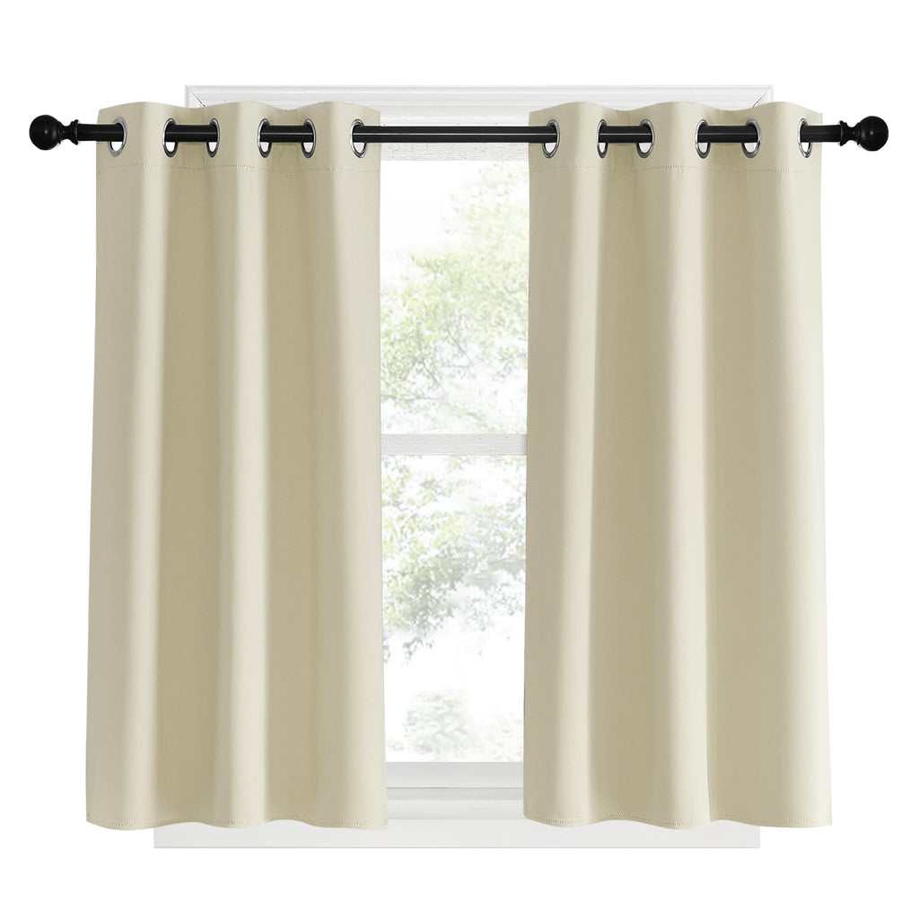 NICETOWN Blackout Beige Curtains and Drapes, Beigs, Set of 2, W34 x L40, Window Treatment Thermal Insulated Solid Grommet Blackout Draperies for Kitchen/Cafe