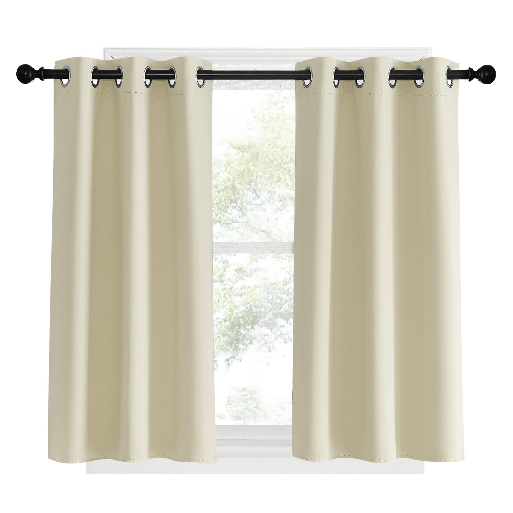 NICETOWN Blackout Beige Curtains and Drapes, Beigs, Set of 2, W34 x L40, Window Treatment Thermal Insulated Solid Grommet Blackout Draperies for Kitchen/Cafe