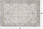 Washable 2x3 Throw Rugs for Entryway, Front Door Mat, Low Pile Non-Slip Small Area Rugs for Kitchen, Bathroom, Powder Room, Mudroom, Neutral Light Grey with Floral Accent