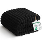 HIMEET Black King Size Blanket for Bed, 300GSM Ribbed Fleece, 108 x 90 in