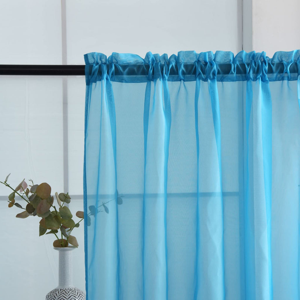SpaceDresser Sheer Voile Window Treatment Rod Pocket Curtain Panels for Kitchen Bedroom Living Room Drapes Sunlight Filtering Privacy Semi Home Decor Assorted Colors Sizes (Cyan Blue, 52 W x 54 L)