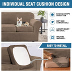 H.VERSAILTEX Modern Velvet Plush 4 Piece High Stretch Sofa Slipcover Furniture Protector Form Fit Velvet Extra Large Sofa Cover for 3 Cushion Couch Width Up to 105 Inch (XL Sofa, Mocha)