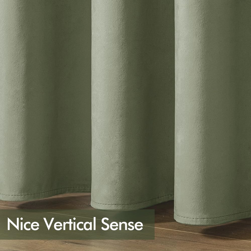 MIULEE Velvet Curtains Sage Green 52 x 63 Inch Length Set of 2