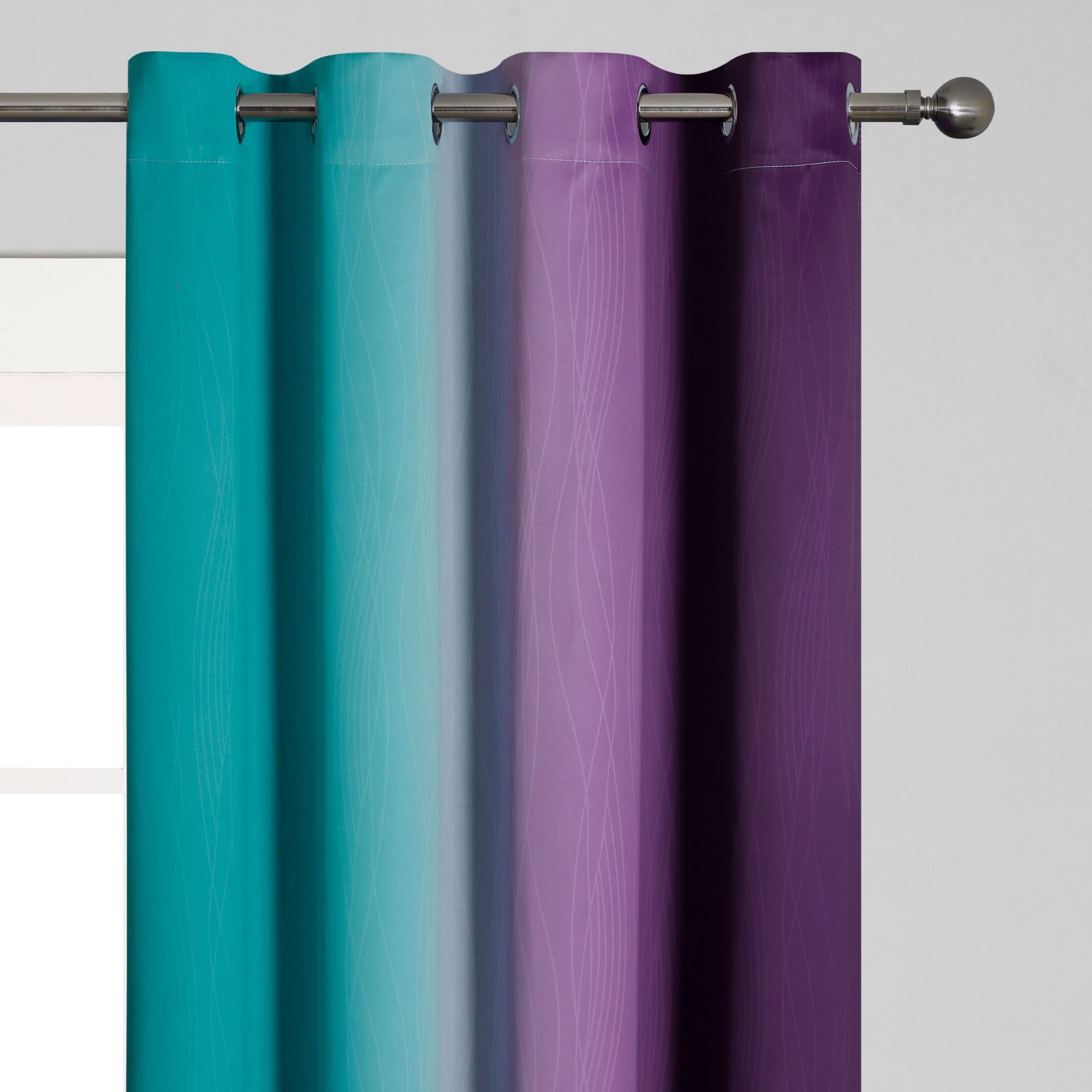 Estelar Textiler Ombre Teal and Purple Blackout Curtains for Kids Bedroom