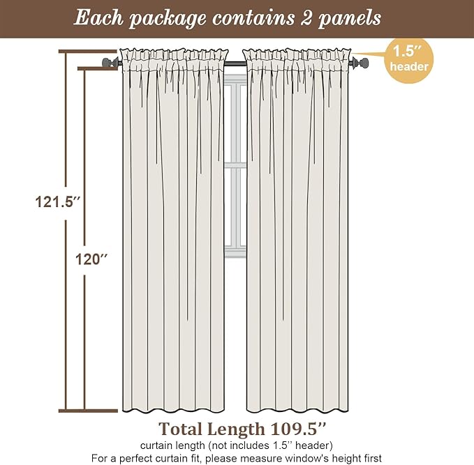 Chyhomenyc Extra Long Sheer Curtains 120 Inches Long 2 Panels Set, Light Filtering Voile Curtain Drapes for Floor to Ceiling Window Patio Sliding Door, 10FT, Lemon