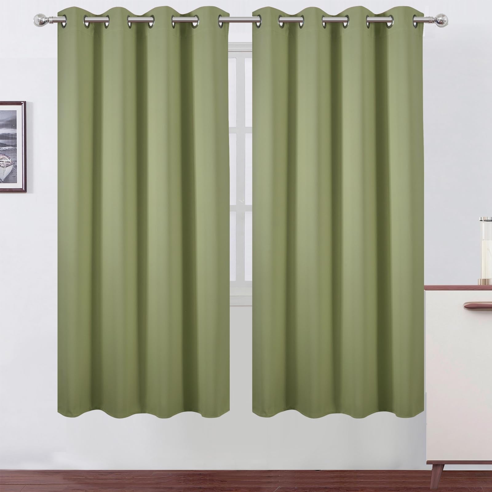 LEMOMO Sage Green Thermal Blackout Curtains/52 x 72 Inch/Set of 2 Panels Room Darkening Curtains for Bedroom