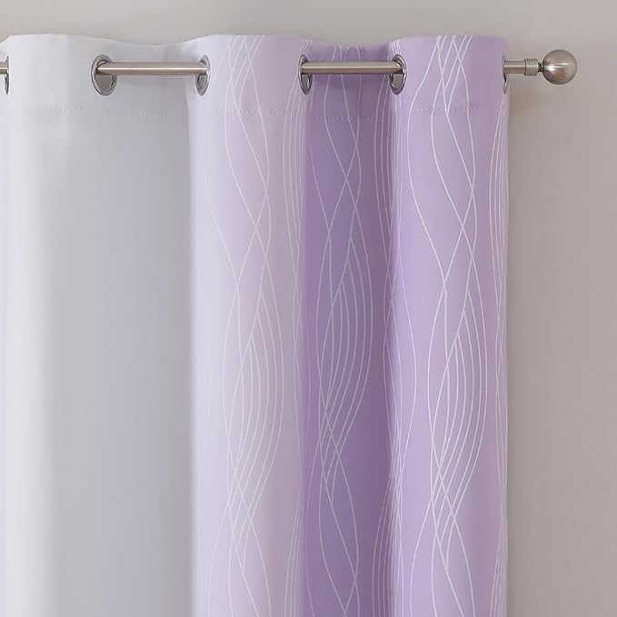 Estelar Textiler Lilac and Greyish White Blackout Curtains & Drapes for Bedroom, Thermal Insulated Ombre Blackout Drapes, Room Darkening Energy Saving Curtains for Living Room, 42Wx63L, 2 Panels