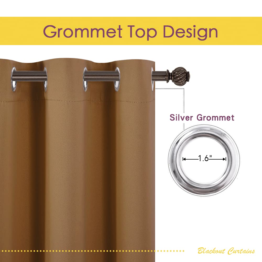 NICETOWN Blackout Curtain Panels for Bedroom, Gold Brown, 2 Panels, W70 x L63-inch, Grey, Thermal Insulated Grommet Top Blackout Draperies and Drapes for Basement