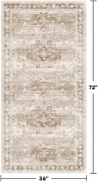Washable Neutral Farmhouse Large Entryway Rug, 3x6 Area Rugs for Kitchen, Bedroom Beside Bed, Nursery Room, Boho Vintage Floral Non-Slip Throw Rug Low Pile Stain Resistant (3x6 Beige/Latte)