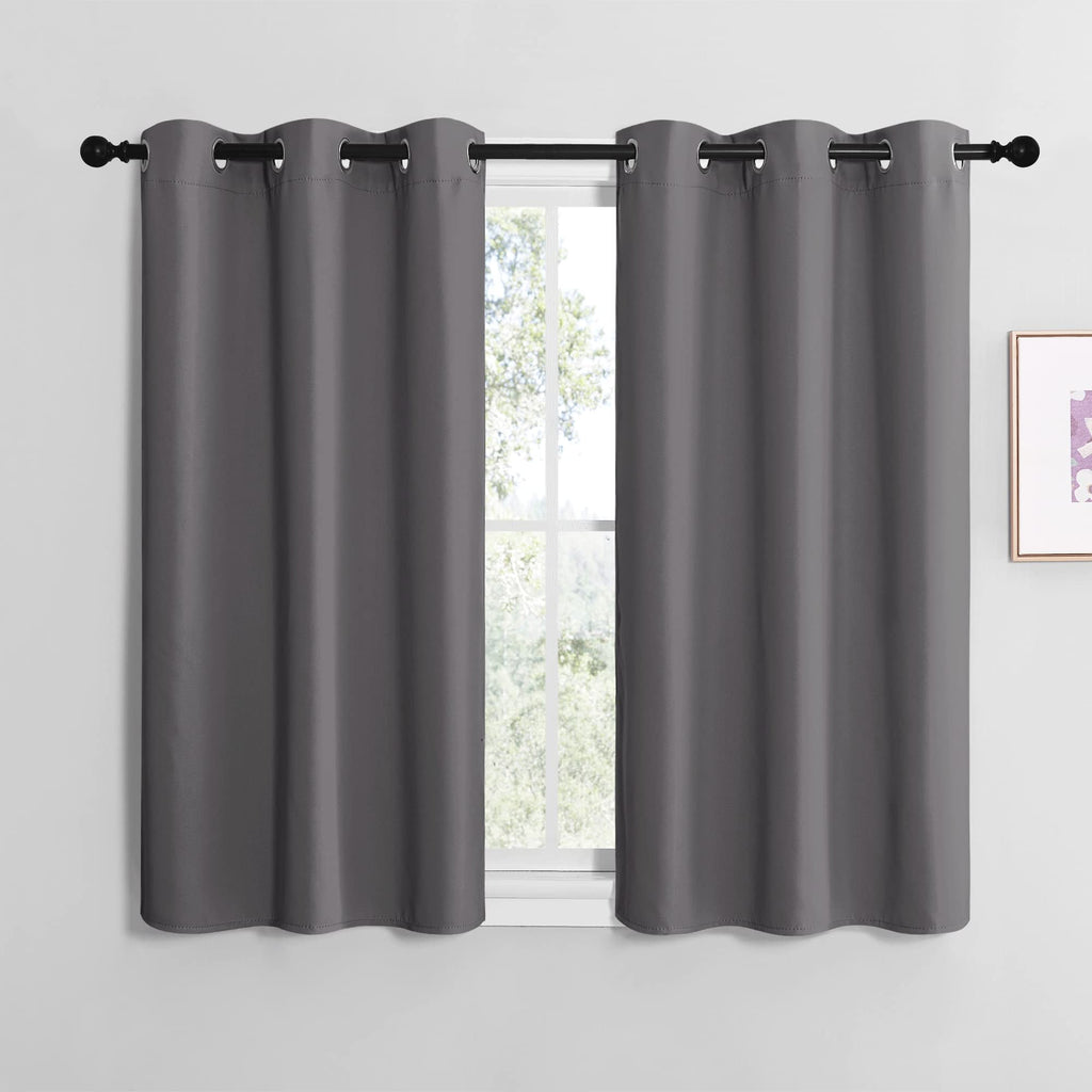 NICETOWN Grey Blackout Cafe Curtain Panels for Bedroom, Thermal Insulated Grommet Top Blackout Draperies and Drapes for Basement (2 Panels, W42 x L40-inch, Grey)