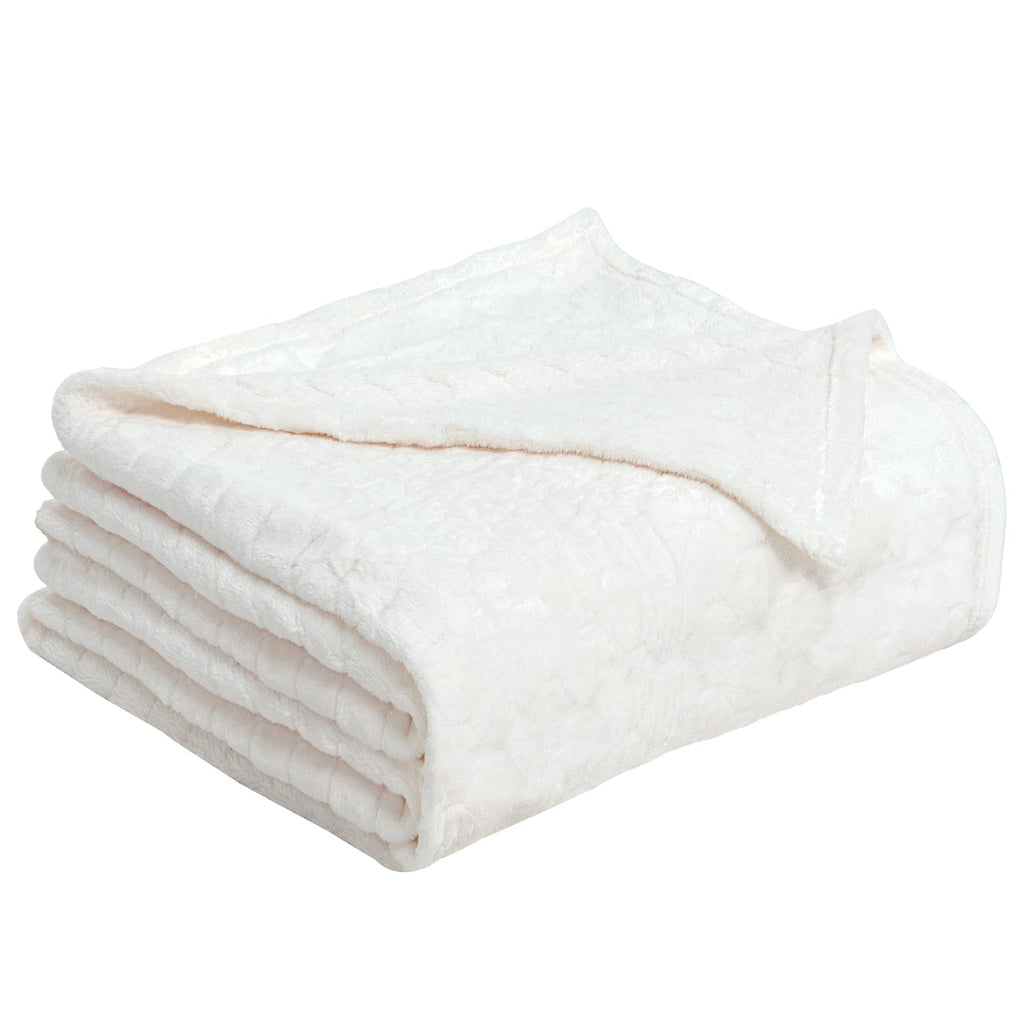TOONOW Fleece Blanket Fuzzy Plush Throw Blanket 50" x 60", Super Soft Fluffy Bed Blanket Geometric Pattern Comfy Microfiber Flannel Blankets for Couch, Bed, Sofa, Cream White