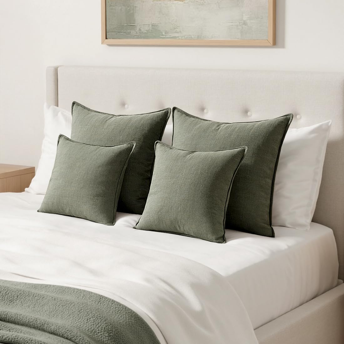 MIULEE Decorative Linen Euro Sham Pillow Covers 24x24 Inch Olive Green