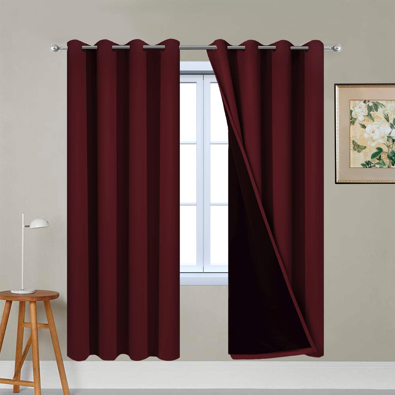 Yakamok Burgundy Red Blackout Curtains 72 Inches Long for Bedroom 52" Wide