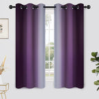 Yakamok Light Blocking Ombre Curtains, Greyish White and Purple Gradient Color Curtains, Room Darkening Grommet Window Drapes for Bedroom(Purple, 42x63 Inch, 2 Panels)