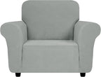 ZNSAYOTX Chair Cover with Arms (30"-47"), New Striped Sofa Chair Covers for Living Room, Dogs Pet Friendly Anti-Slip Chair Protector Spandex Armchair Slipcovers (Light Grey, Chair)