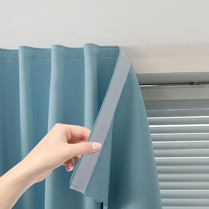 Self Adhesive Curtains, Black Out Shade for Window, Blackout Fabric Temporary Window Coverings Easy to Hang Curtains No Rod Needed, Use for Bedroom, Room, Kitchen, 59"W X 84"L, Lake Blue, 1 Panel