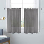 SpaceDresser Basic Rod Pocket Sheer Voile Window Curtain Panels Grey 1 Pair 2 Panels 26 Width 24 Inch Long for Kitchen Bedroom Children Living Room Yard(Grey,26 W x 24 L)