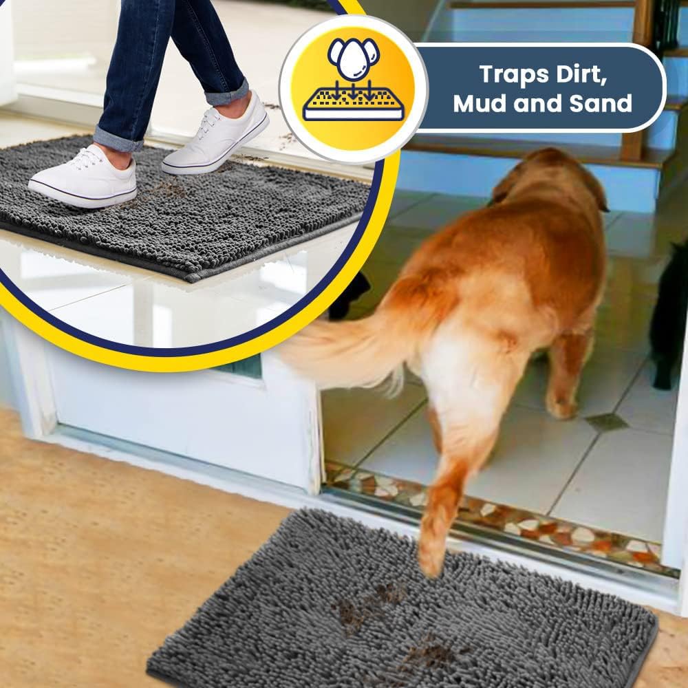 Muddy Mat® | Super Water Absorbent Door Mat Indoor, Microfiber Quick Dry Chenille Entryway Rug, Slip Resistant Front Door Mat, Indoor Mats for Entryway, Machine Washable Pet Rug, Grey 24"x36"