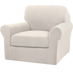 Turquoize 2 Piece Chair Covers for Living Room Armchair Couch Cover with Individual Cushion Covers Furniture Cover for Chairs Feature Jacquard Fabric (Chair, Ivory)