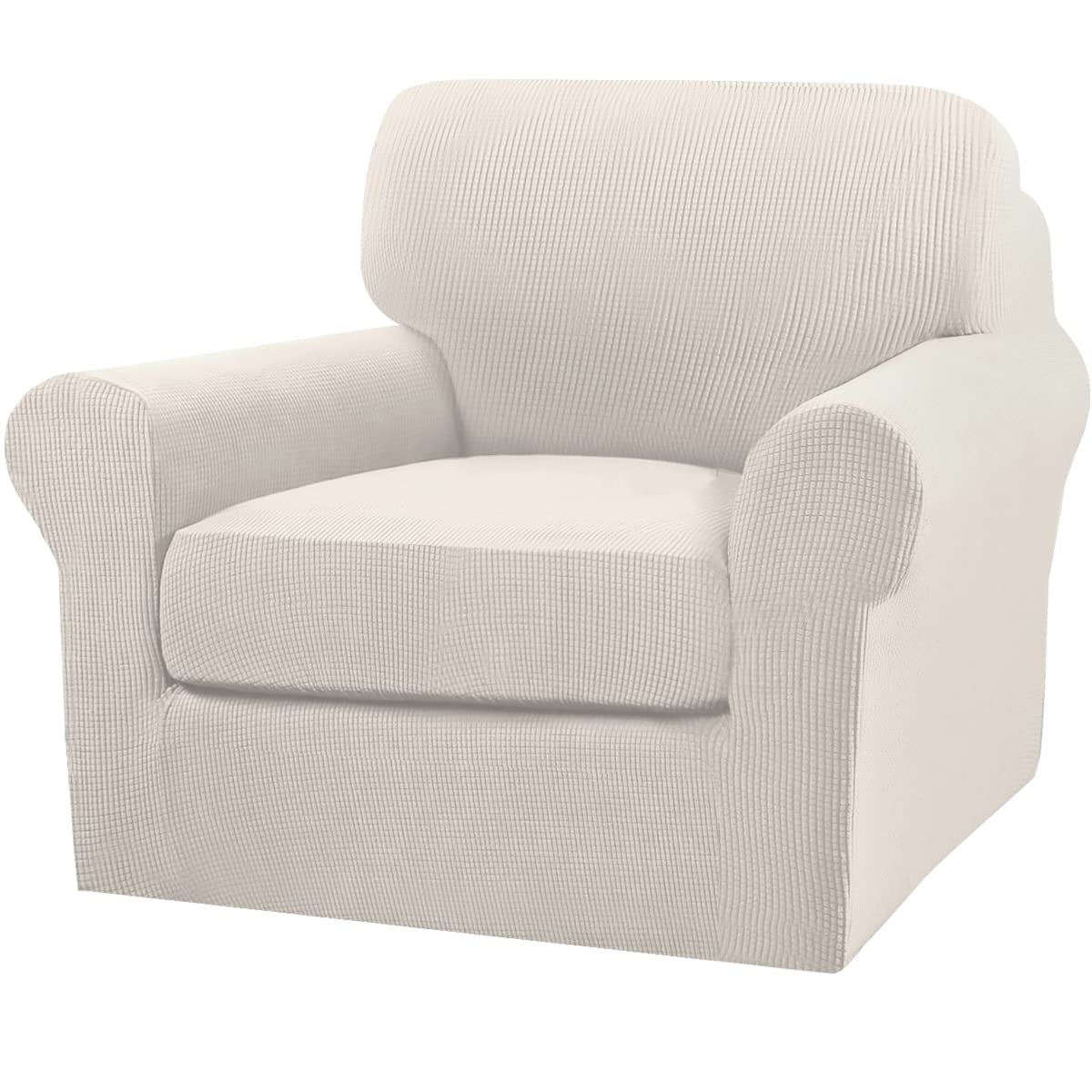 Turquoize 2 Piece Chair Covers for Living Room Armchair Couch Cover with Individual Cushion Covers Furniture Cover for Chairs Feature Jacquard Fabric (Chair, Ivory)