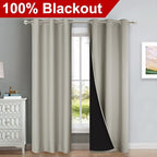 NICETOWN Natural Blackout Curtains 80 inches Long, Full Light Blocking Drapes with Black Liner for Nursery, Thermal Insulated Draperies for Hall, Villa (2 Pieces, 42" Wide Each Panel, Natural)