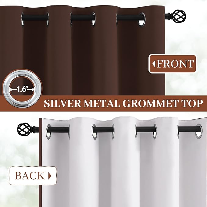 Yakamok 100% Blackout Curtains 52x84 Chocolate Brown Window Drapes-Bedroom