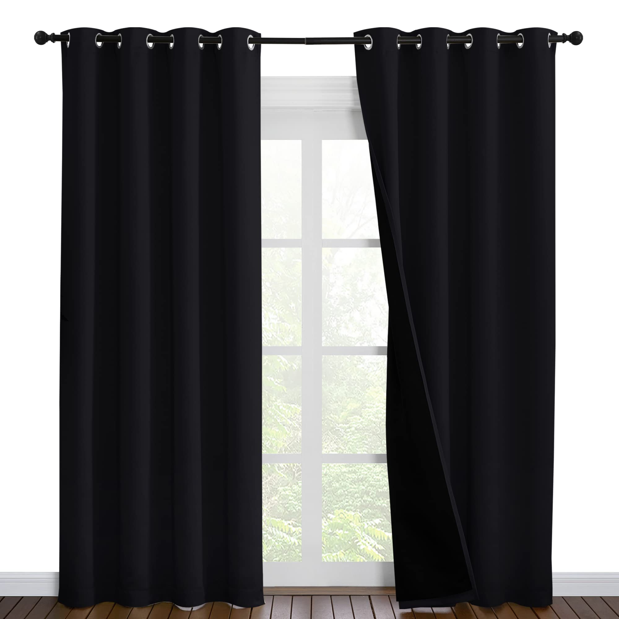 NICETOWN High-End Thermal Curtains, Full Blackout Curtains 86 inches Long for Dining Room, Soundproof Window Treatment Drapes for Hall Room, Black, 55 inches Wide Per Panel, Set of 2 Panels