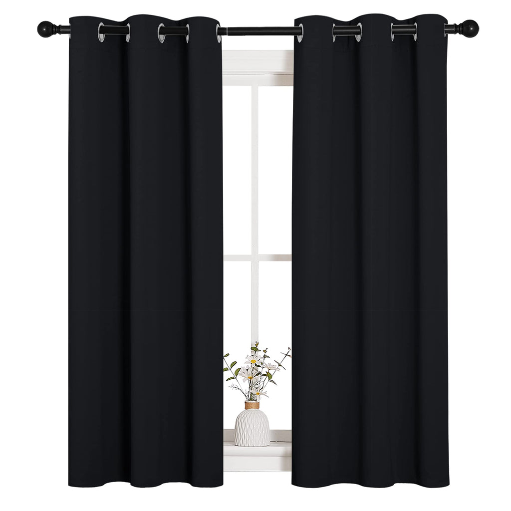 NICETOWN Blackout Draperies Window Curtain Panels, Autumn/Winter Thermal Insulated Solid Grommet Blackout Curtains/Drapes for Cafe (Set of 2, 34 inches by 54 inches, Black)