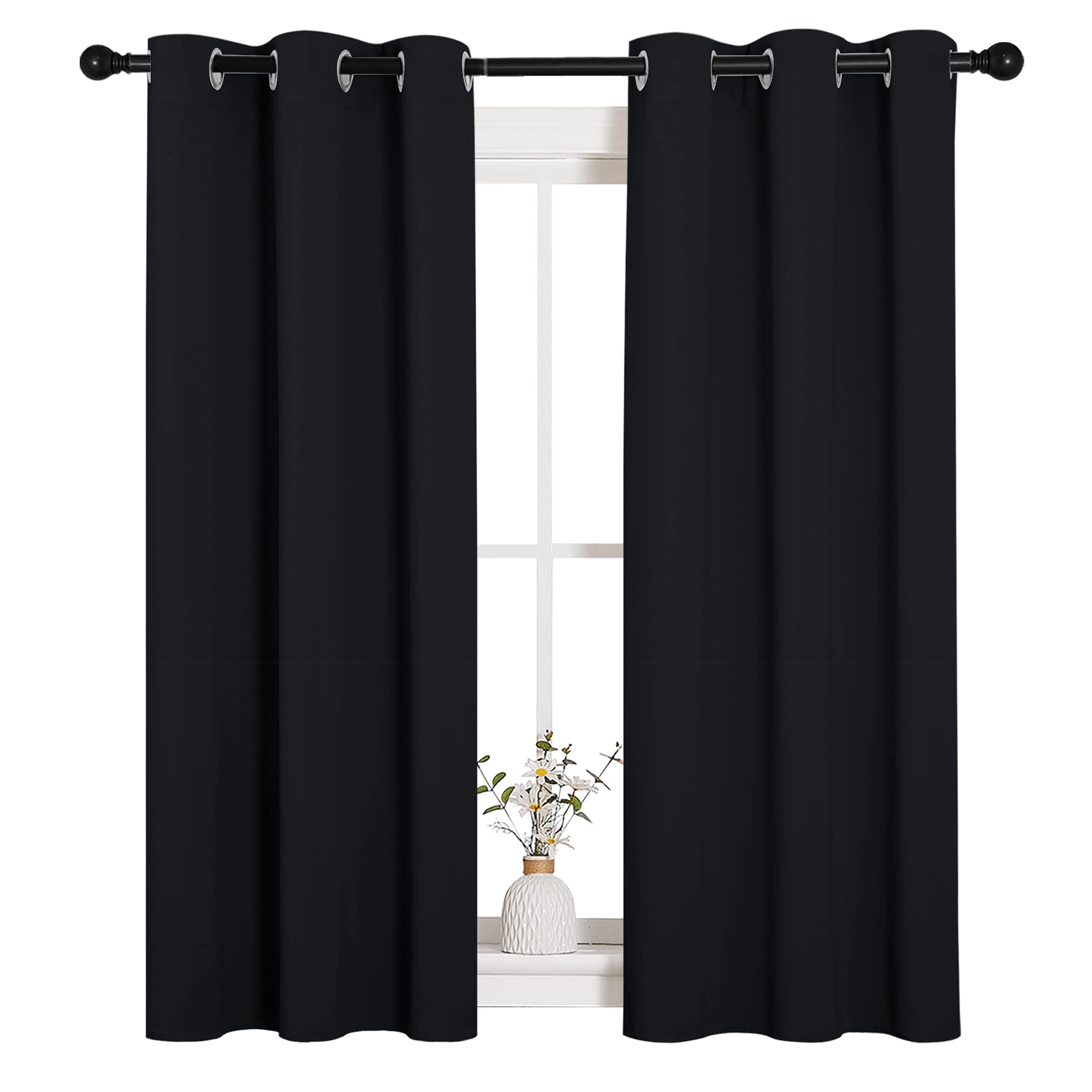 NICETOWN Blackout Draperies Window Curtain Panels, Autumn/Winter Thermal Insulated Solid Grommet Blackout Curtains/Drapes for Cafe (Set of 2, 34 inches by 54 inches, Black)