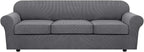 H.VERSAILTEX 4 Piece Stretch Sofa Covers for 3 Cushion Couch Covers for Living Room Furniture Slipcovers (Base Cover Plus 3 Seat Cushion Covers) Thicker Jacquard Fabric (Large Sofa, Grey)