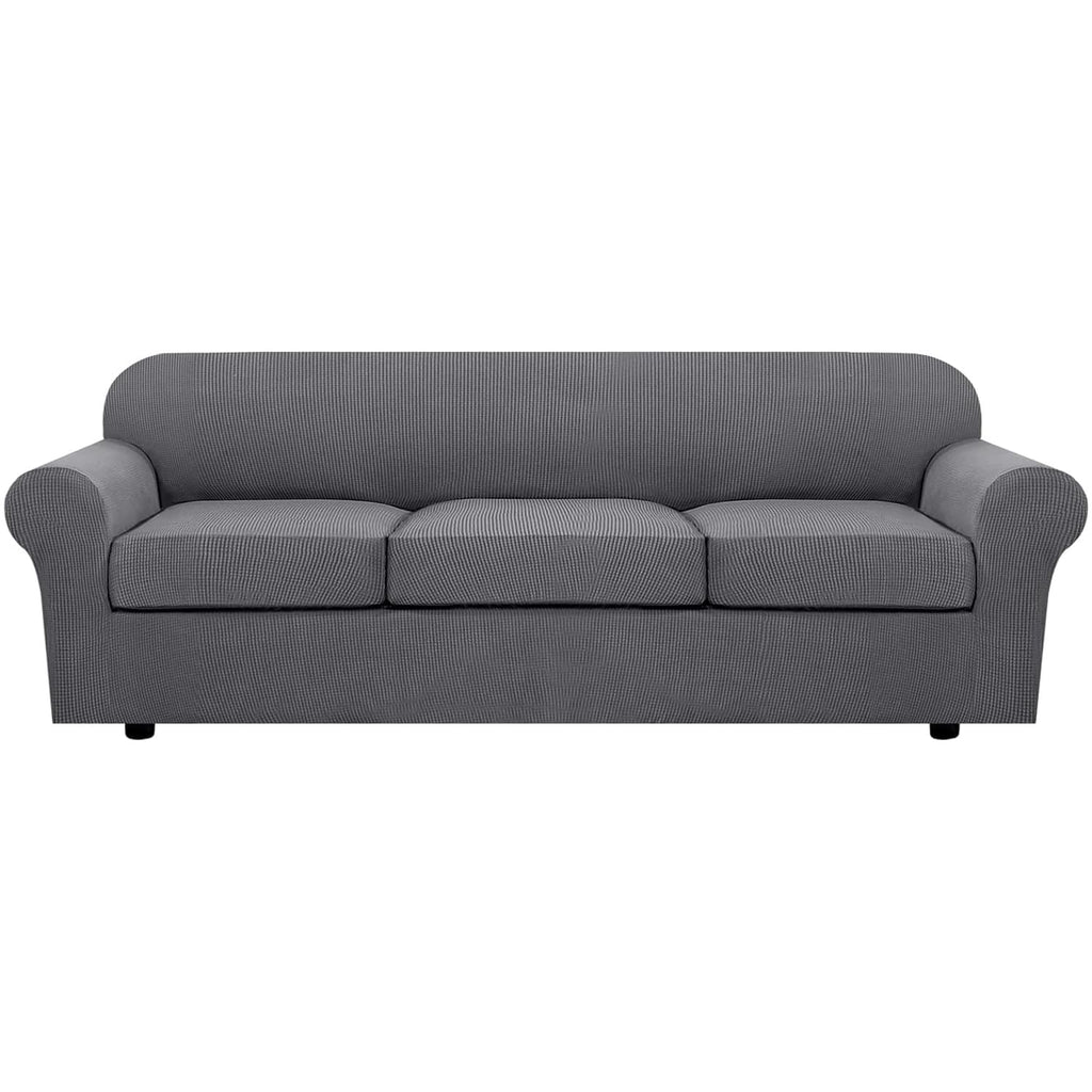 H.VERSAILTEX 4 Piece Stretch Sofa Covers for 3 Cushion Couch Covers for Living Room Furniture Slipcovers (Base Cover Plus 3 Seat Cushion Covers) Thicker Jacquard Fabric (Large Sofa, Grey)