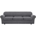 H.VERSAILTEX 4 Piece Stretch Sofa Covers for 3 Cushion Couch Covers for Living Room Furniture Slipcovers (Base Cover Plus 3 Seat Cushion Covers) Thicker Jacquard Fabric (Large Sofa, Grey)