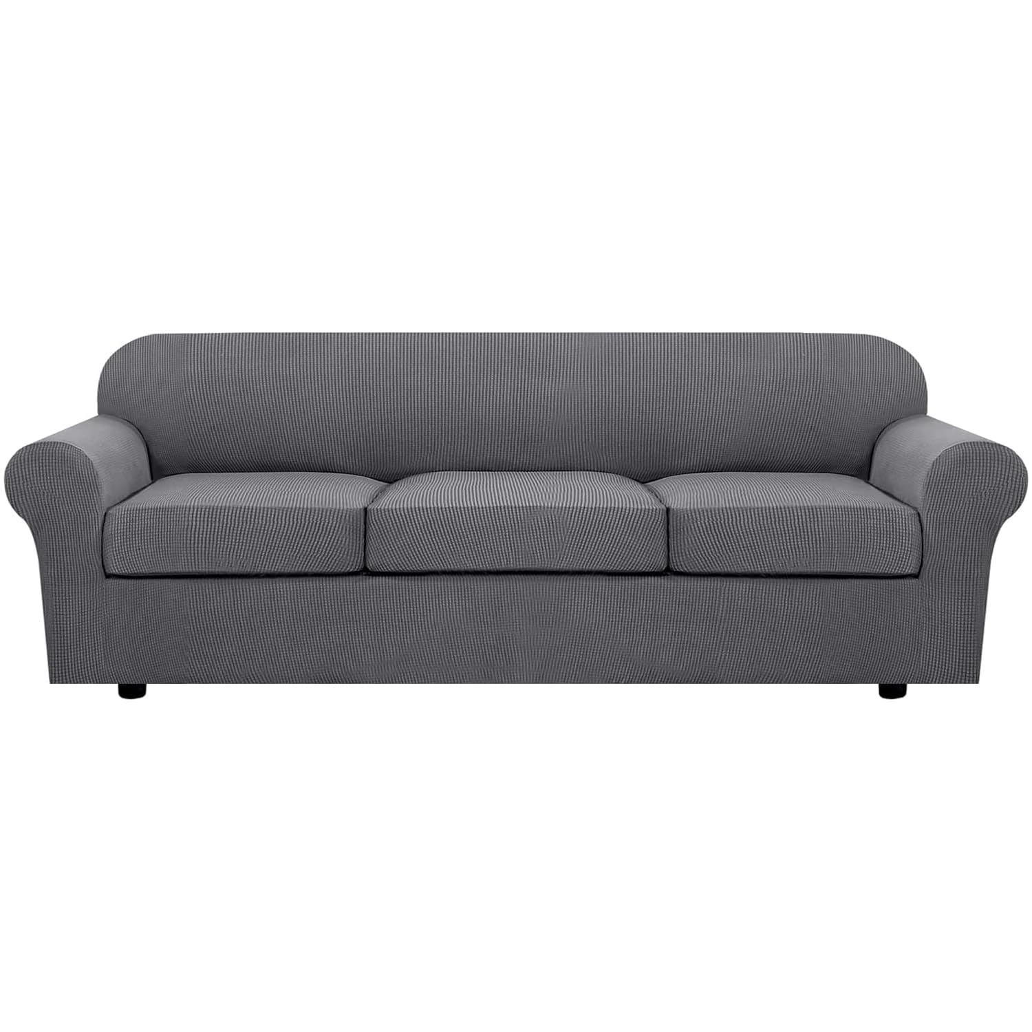 H.VERSAILTEX 4 Piece Stretch Sofa Covers for 3 Cushion Couch Covers for Living Room Furniture Slipcovers (Base Cover Plus 3 Seat Cushion Covers) Thicker Jacquard Fabric (Large Sofa, Grey)
