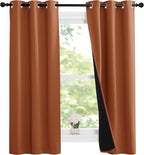NICETOWN Burnt Orange 100% Blackout Lined Curtains, 2 Thick Layers Narrow Wide Window Treatment Panels Thermal Insulated Drapes for Kitchen Small Window (1 Pair, 37" Width x 63" Length Each Panel)