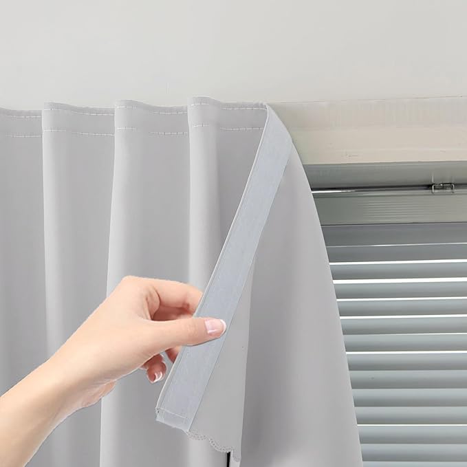 Sovtfides Blackout Curtains for Bedroom Sticky Curtain Blackout Window Cover Self Adhesive Curtains Rod No Drillng, 47" W X 96" L, Light Grey, 1 Panel