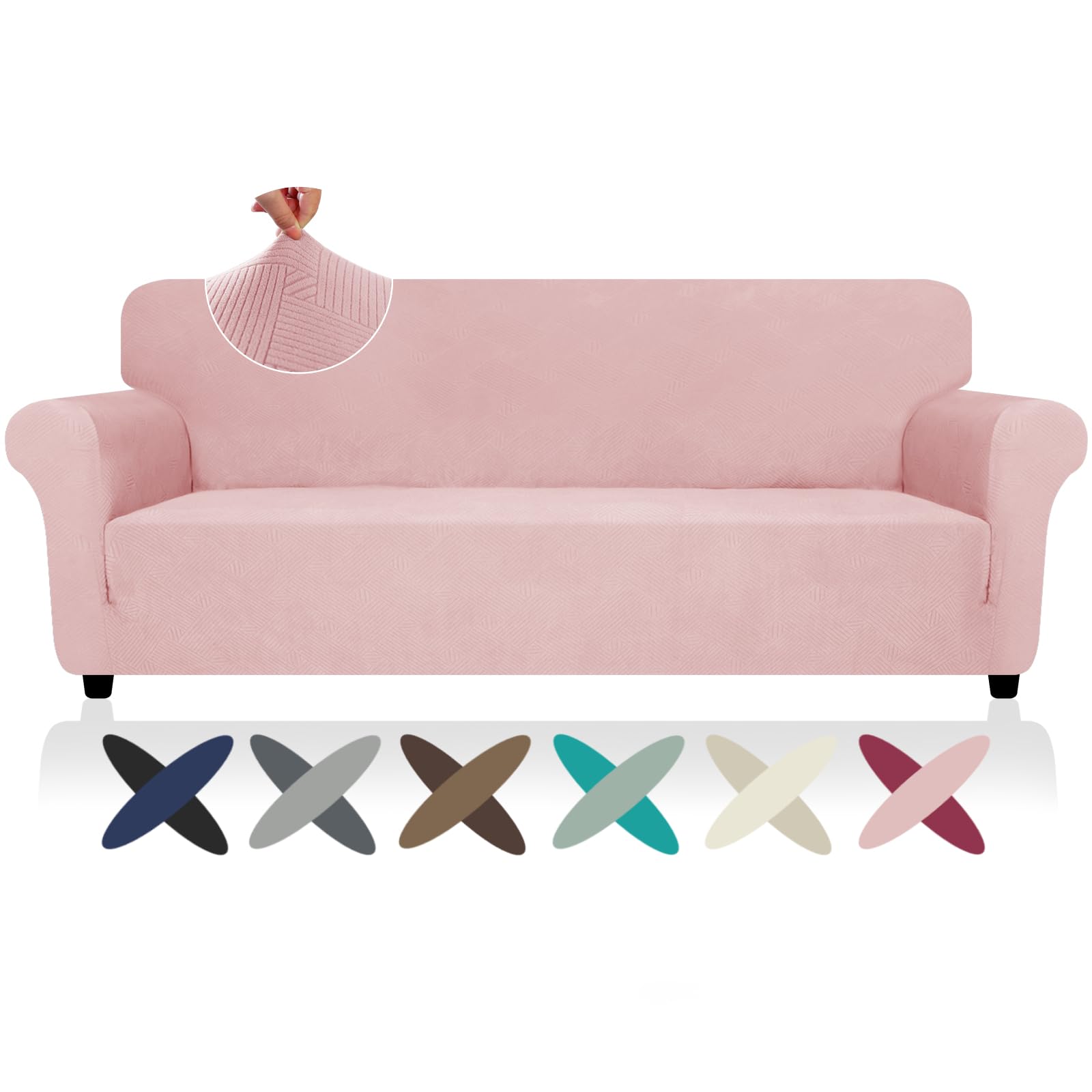 ZNSAYOTX Oversized Super Stretch Couch Cover (92"-115"), New Striped Sofa Covers Comfortable & Durable, Dog Cat Pets Friendly Extra Large Spandex Sofa Slipcovers (Rose, XL Sofa)