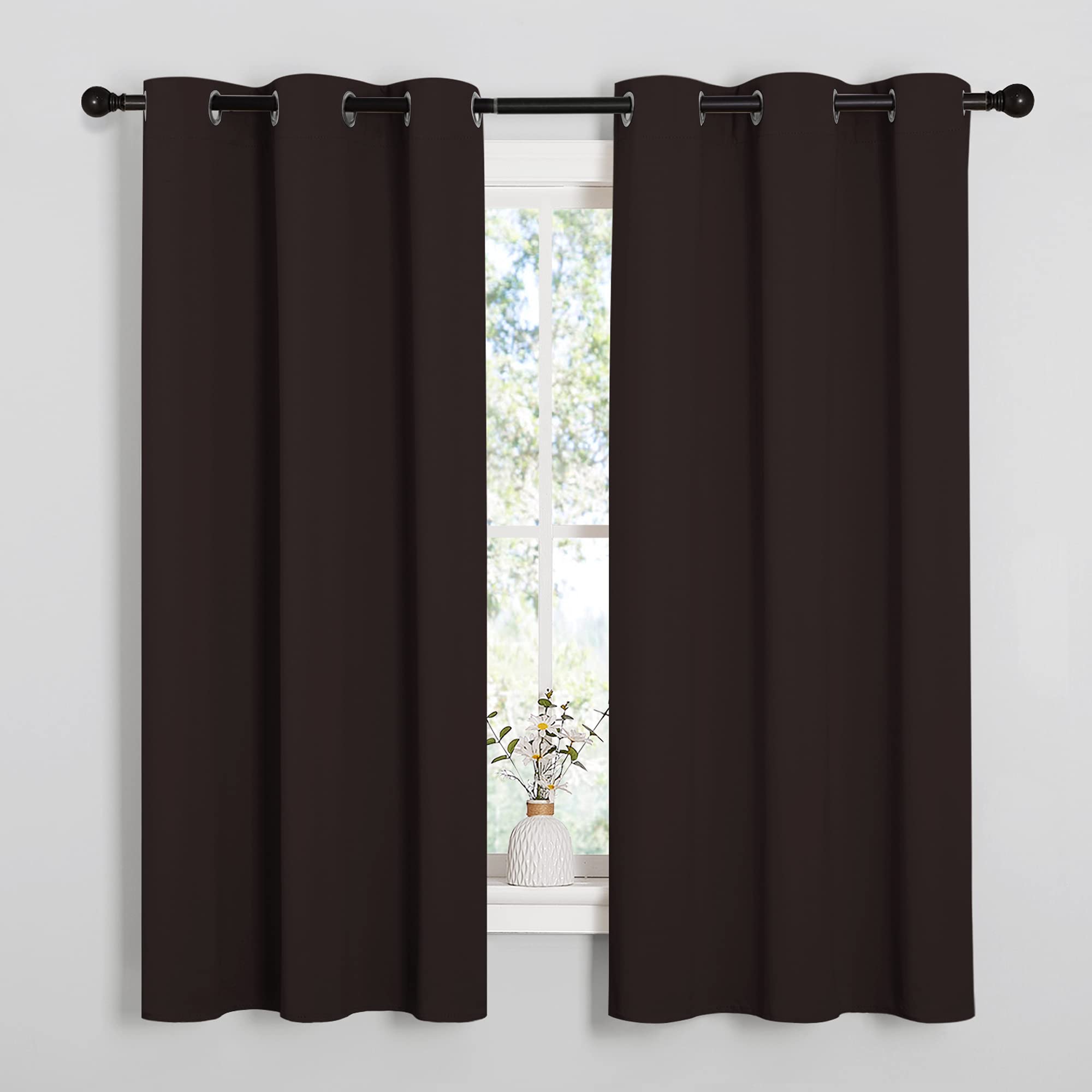 NICETOWN Blackout Curtain Panels for Bedroom Window, Triple Weave Microfiber Energy Saving Thermal Insulated Solid Grommet Blackout Draperies and Drapes (1 Pair, 34 inches by 63 Inch, Toffee Brown)