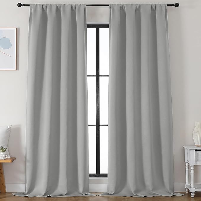 Simplebrand Silver Grey Blackout Curtains for Bedroom 96 Inches Long 2 Panels, Solid Thermal Insulated, Energy Saving Living Room Window Treatment Curtains Blackout Drapes, W50 x L96 Inch, Silver Grey
