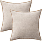 MIULEE Pack of 2 Couch Throw Pillow Covers 20x20 Inch Natural Beige Farmhouse Decorative Pillow Covers with Stitched Edge Taupe Soft Chenille Solid Dyed Pillow Covers for Sofa Bed Living Room