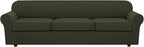 H.VERSAILTEX 4 Piece Stretch Sofa Covers for 3 Cushion Couch Furniture Slipcovers for Living Room (1 Base Cover Plus 3 Seat Cushion Covers) Jacquard Fabric Cover (XL Sofa, Olive)