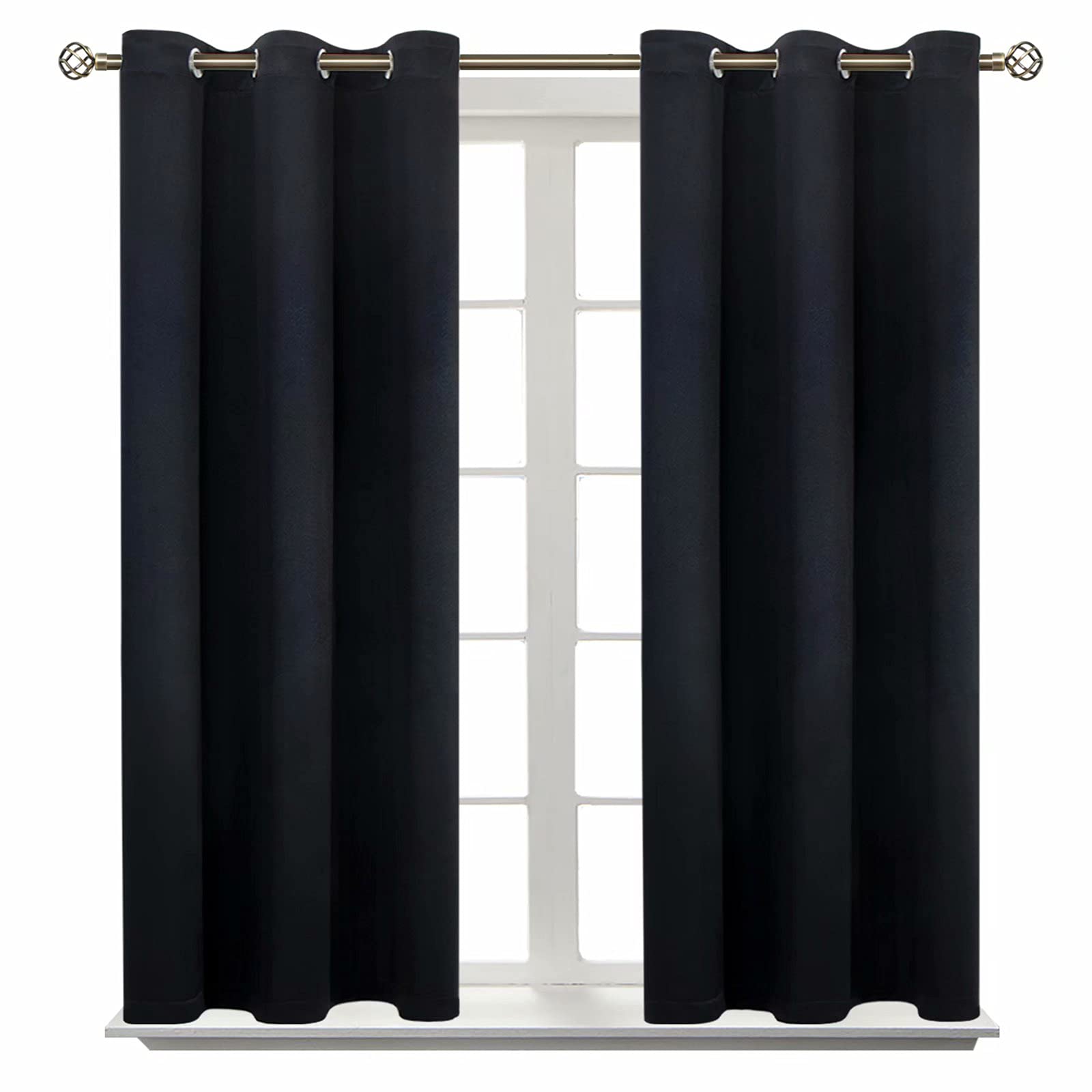 BGment Short Curtains for Small Window 54 Inch Long - Black 2 Panels