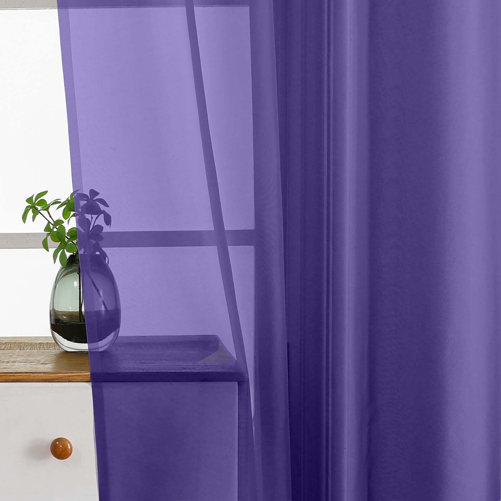 Ebesto Purple Small Sheer Curtains 2 Panels Set, Kitchen Curtains 36 Inch Length, Elegant Light Filtering Short Window Drapes for Living Room Bedroom, Dual Rod Pocket Design, 2x42Wx36L Inches