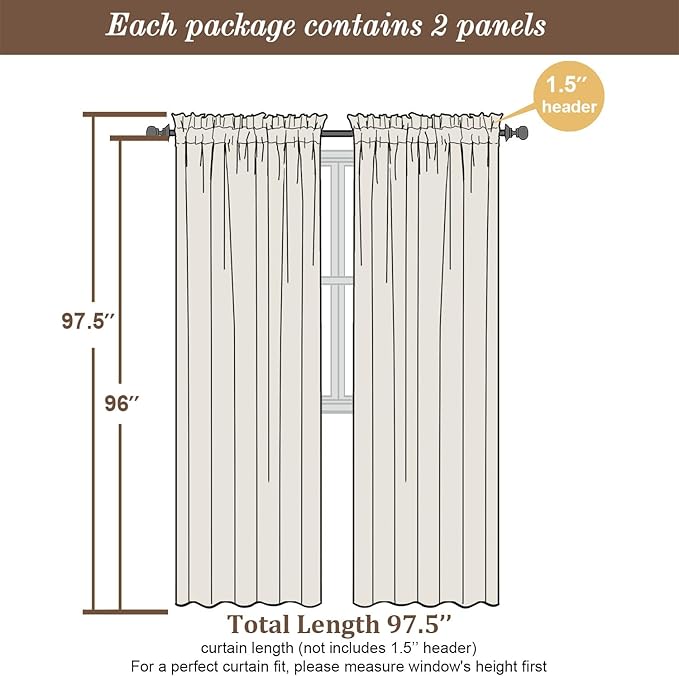 Chyhomenyc Lemon Sheer Curtains 96 inches Long 2 Panels, Light Filtering Soft Airy Solid Elegant Voile Window Treatment Drapes for Bedroom Living Room, 42Wx96L, 8FT L